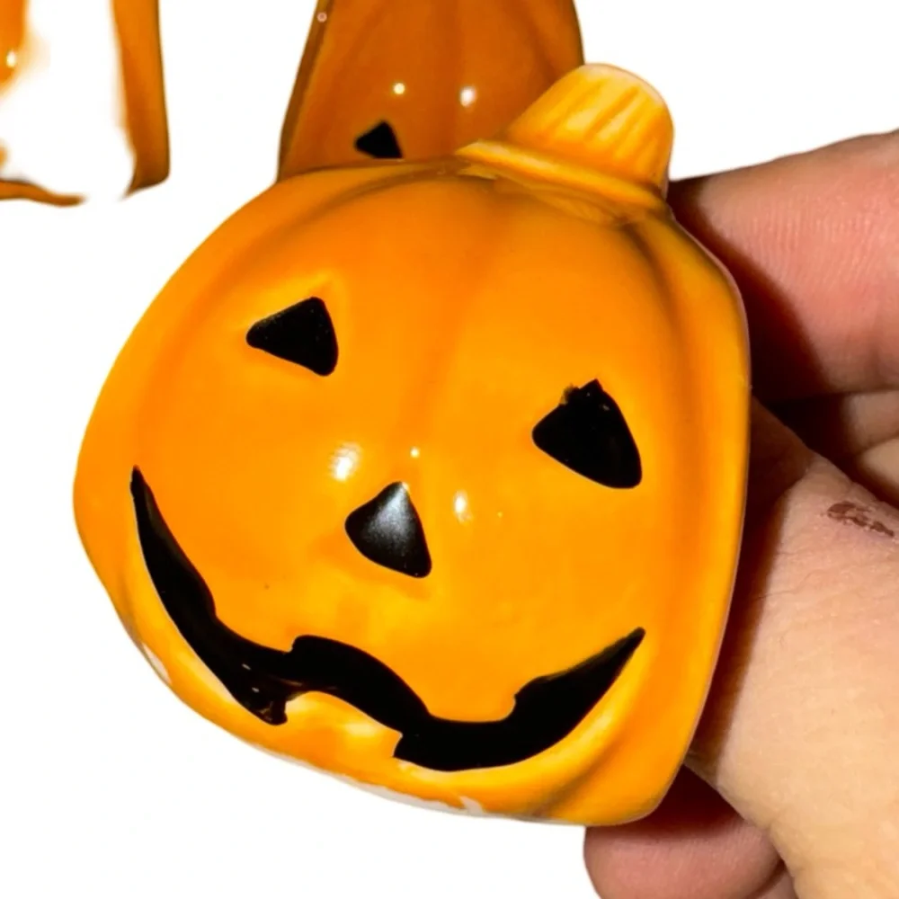 Jack-O-Lantern Set of 4 Vintage Ceramic Napkin Rings: GUC: Halloween Decor